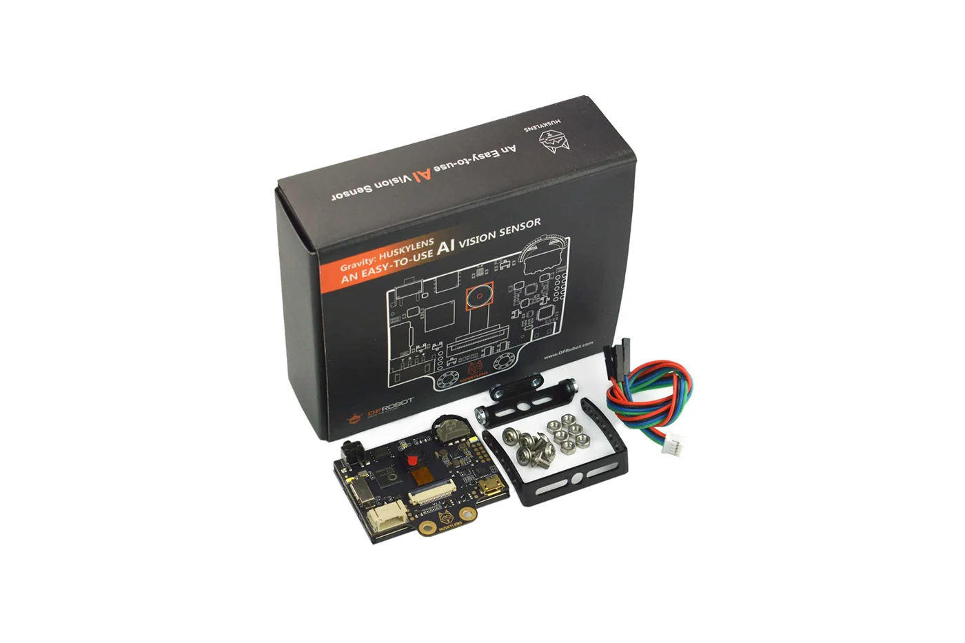 Presentación del sensor y sus accesorios de montaje.